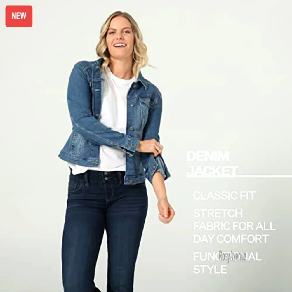 Classic Fit Denim Jacket, Lightweight Stretch, Button Pockets, Versatile